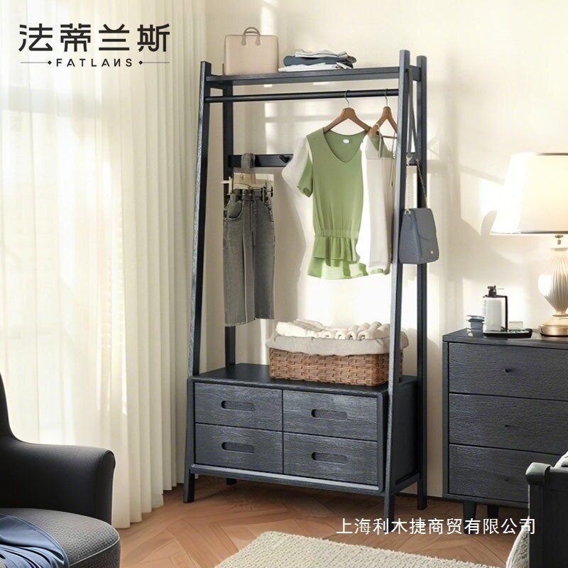 纯实木美式复古黑色储物衣帽架