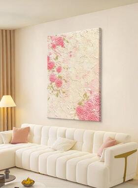 顺丰油画XBT户风粉红色玫瑰花手绘油客厅装饰画石英砂岩肌理奶入