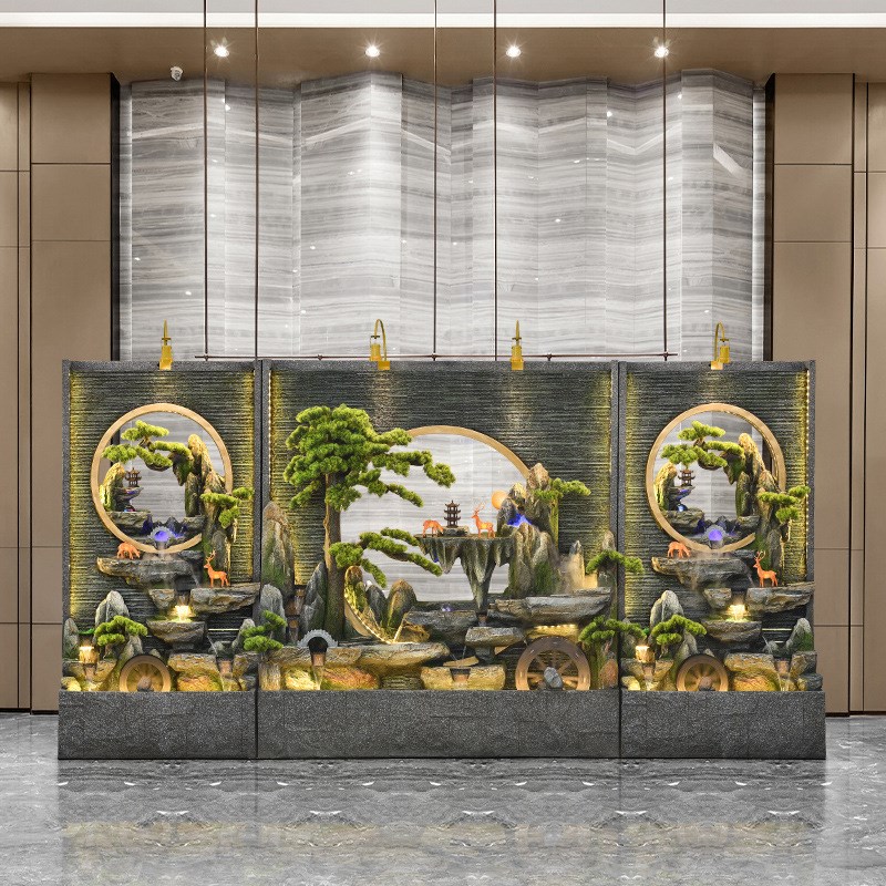 假山流水喷泉别墅花园庭院阳台鱼池水景装饰水幕墙屏风隔断摆件