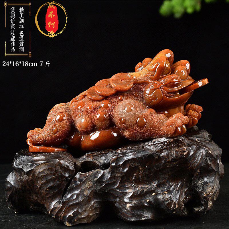 威弗列德寿山石雕刻摆件金蟾玉石奇石手工雕刻书房客厅玄关摆件