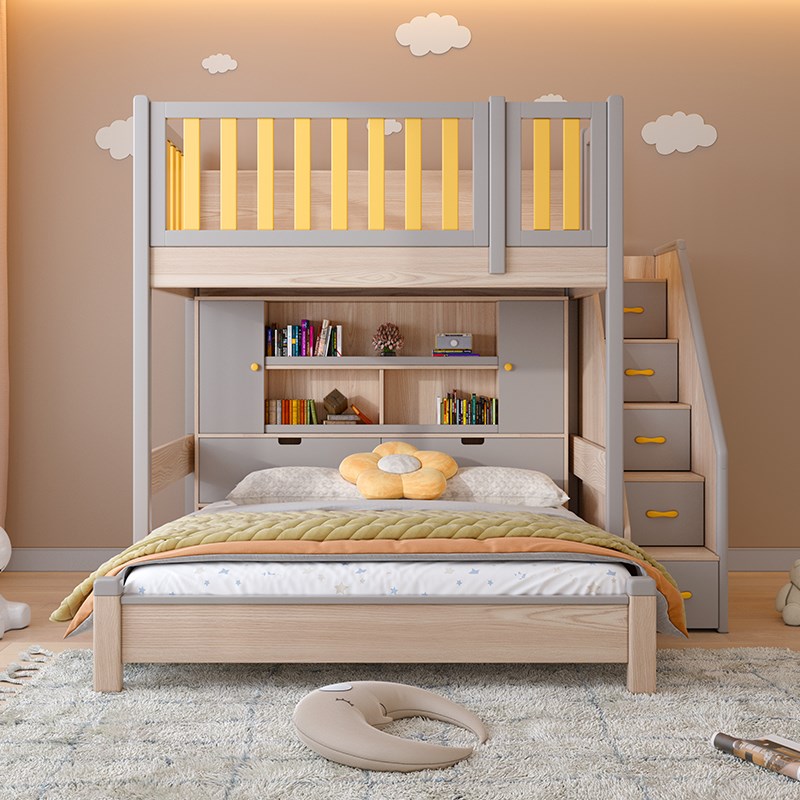 交错式上下床儿童高低床小户型上床下桌组合床带衣柜错位型双层床
