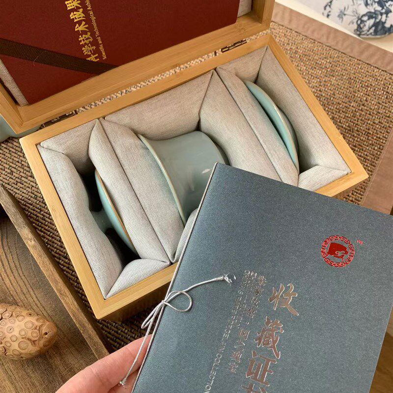 限量红章 非遗手工窑口朱法喜高端汝瓷盖碗 朱家汝窑马蹄盖碗单个