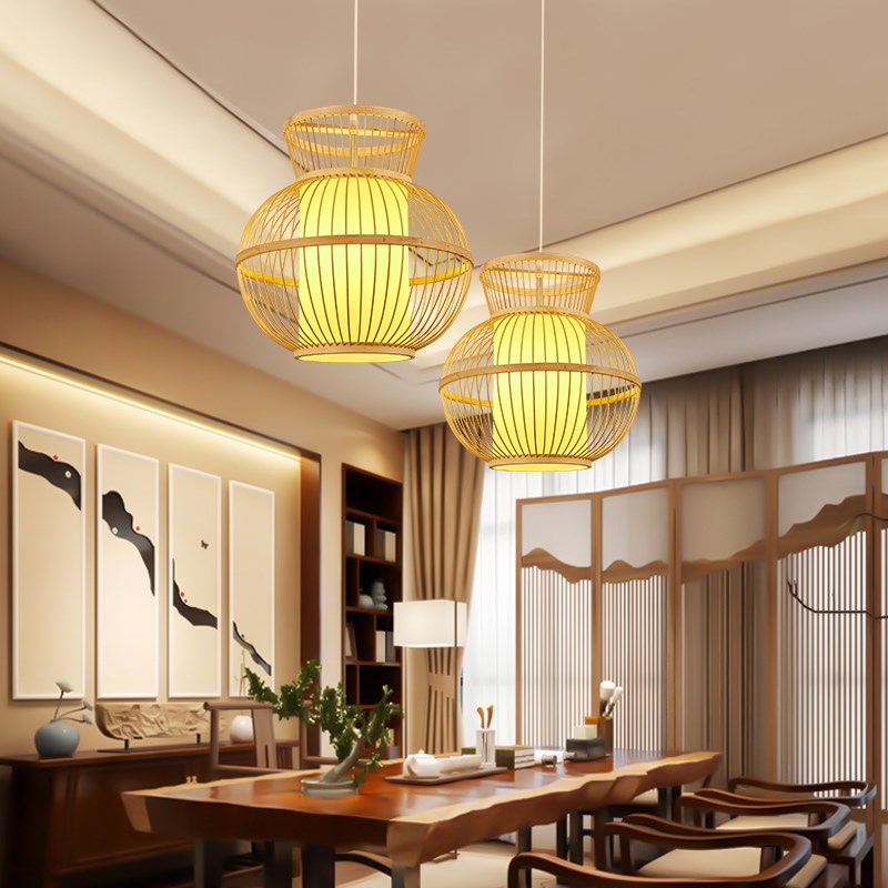 田园风格中式灯笼吊灯饭店餐厅灯竹编藤艺个性创意竹艺东南亚灯具
