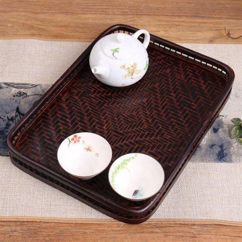 复古大漆竹编竹托盘 茶盘方形托盘茶盘单层托盘果盘 酒店 茶点盘
