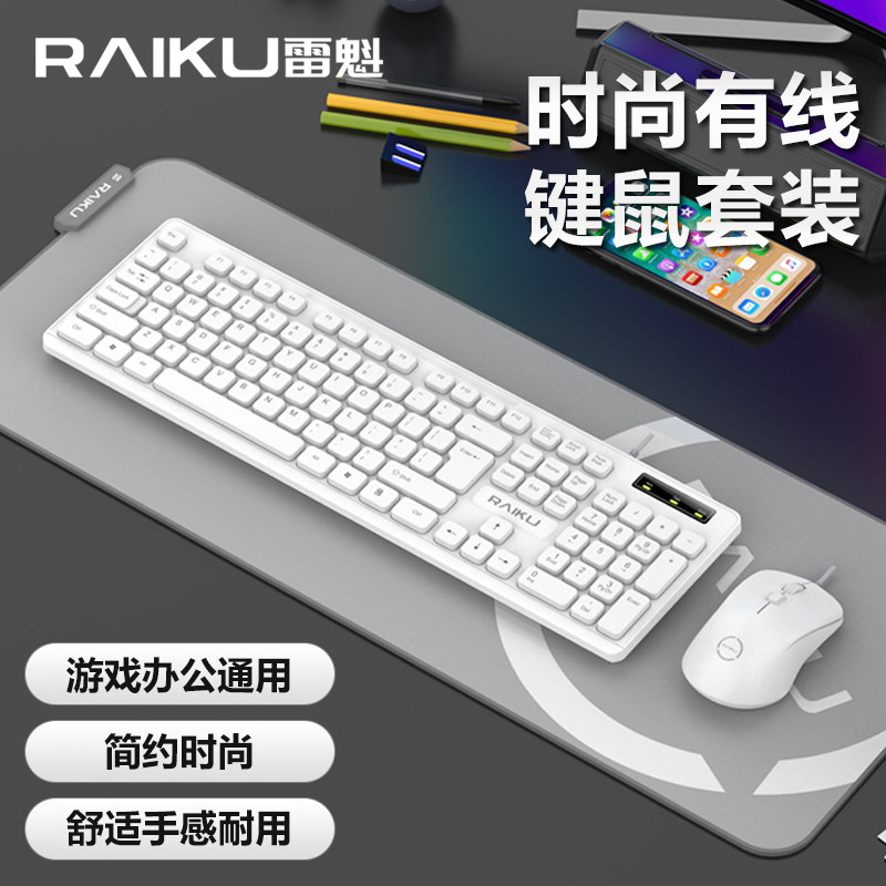 RAIKU雷魁LK200台式电脑笔记本商务办公时尚有线usb键盘鼠标套装