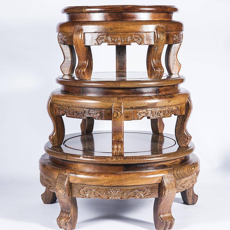 鸡翅木大底座卯花瓶鱼睡缸花盆托架HDO莲品门海工艺摆件木榫结构