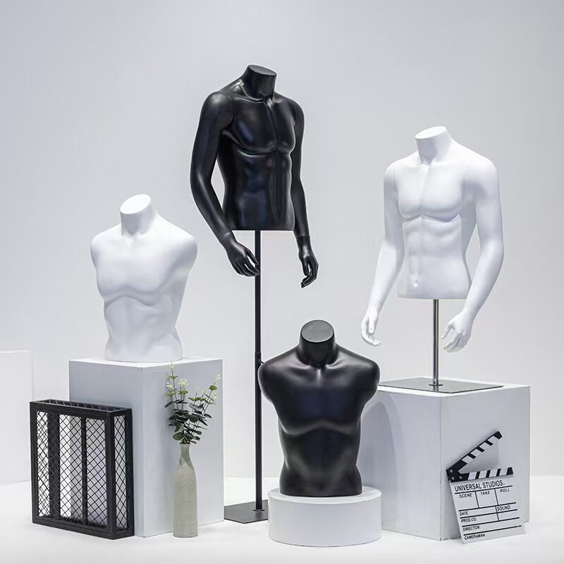 男模特展示架半身假人体人偶人台黑白男装服装店橱窗道具模型全身