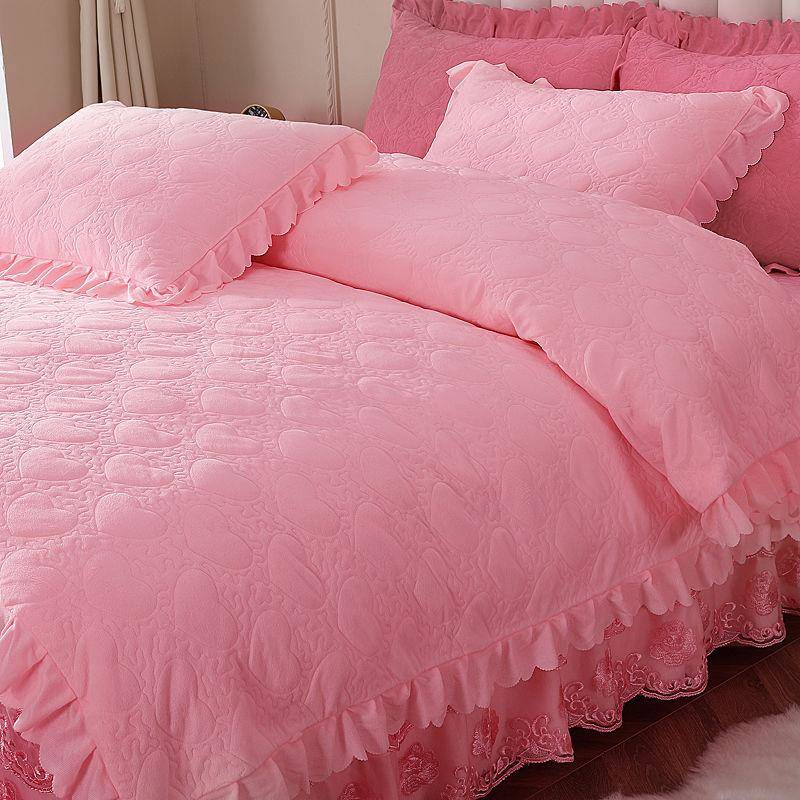 公主风床裙款四件床套季水晶冬绒夹棉5QXt7MC5罩加绒加厚床单被床