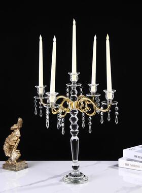 欧式轻奢浪烛漫餐桌水晶烛台家用婚庆道CXDT--02路装饰摆具件台现