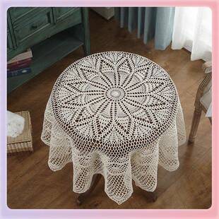 新品 流苏复纯棉桌编 3手工针古镂空蕾ZOL丝桌布茶钩圆几电视柜法式