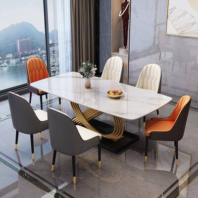 BJI椅亮光岩板餐桌合现简约轻奢长方组形家代用小户型意式极简西