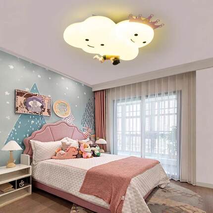 儿童间吸顶全光谱LED护眼光源女男孩孩奶油QIF房风云灯朵卧室吸顶