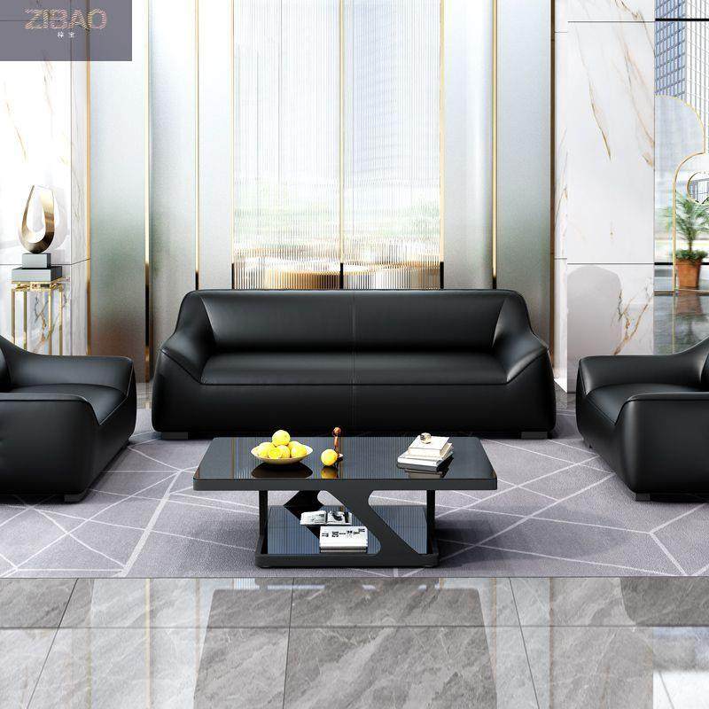 公沙发简约现闲休代息区黑色极简商务会休客KLP接待办公室沙发组