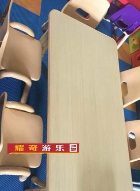 木色可升桌椅儿童桌椅.学习长降方桌六人课桌幼儿园.DT191028美术
