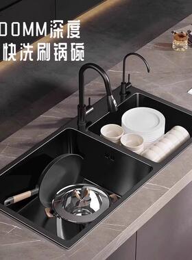 手工厨房双洗槽菜黑色厚304不锈钢纳洗米碗加家用水DIS槽洗碗池