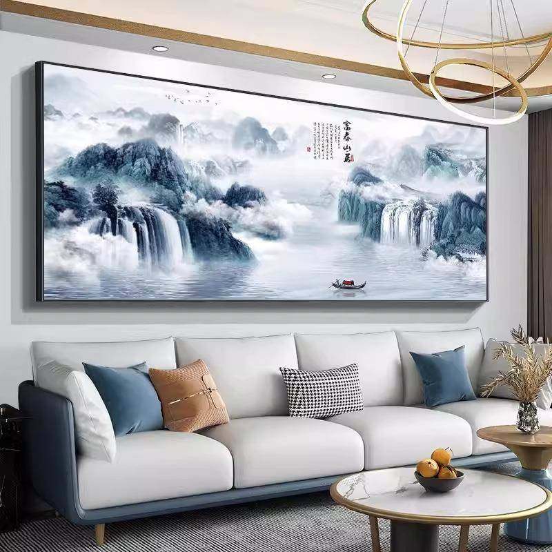 富春山居图十字线绣办公67TK5SaB室客绣卧大幅山水画风室景厅手工