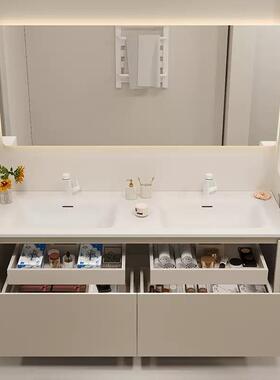 双洗手酒店房客卫生间台盆柜子圆角橡木柜UIK池一体智盆能化妆镜