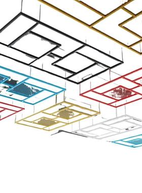 厅酒吧天花板铁餐艺32429镂屏风工业风木条复古吊顶面网格展厅装