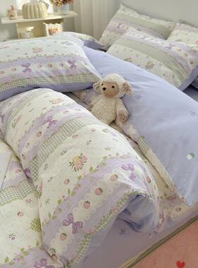 60支纯全棉四件QKA100棉加三厚床上件套长绒棉小清新被套床套笠