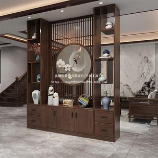 中式实木隔办断屏风柜入户新门玄客关置物架公室墙现代简约94795