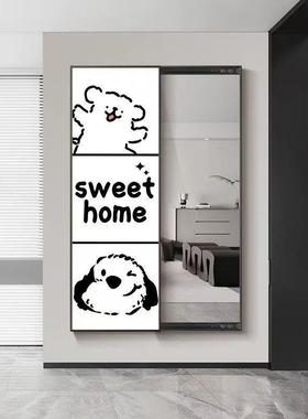 线条装饰画小全身穿衣镜狗推拉镜隐形子暗32478藏隐藏式试衣玄关