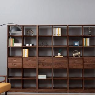 美黑胡桃木置物架组书合多层书柜满墙落地SHG 0020书北架实木书柜