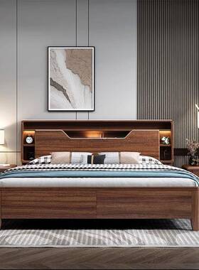 桃木中式全实木储物实木床1.胡8米双人主卧代高箱简约婚现轻ABQ奢