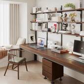 实书桌简木约电脑家用书架桌一体写字台儿童学习OFS桌侧桌桌书柜