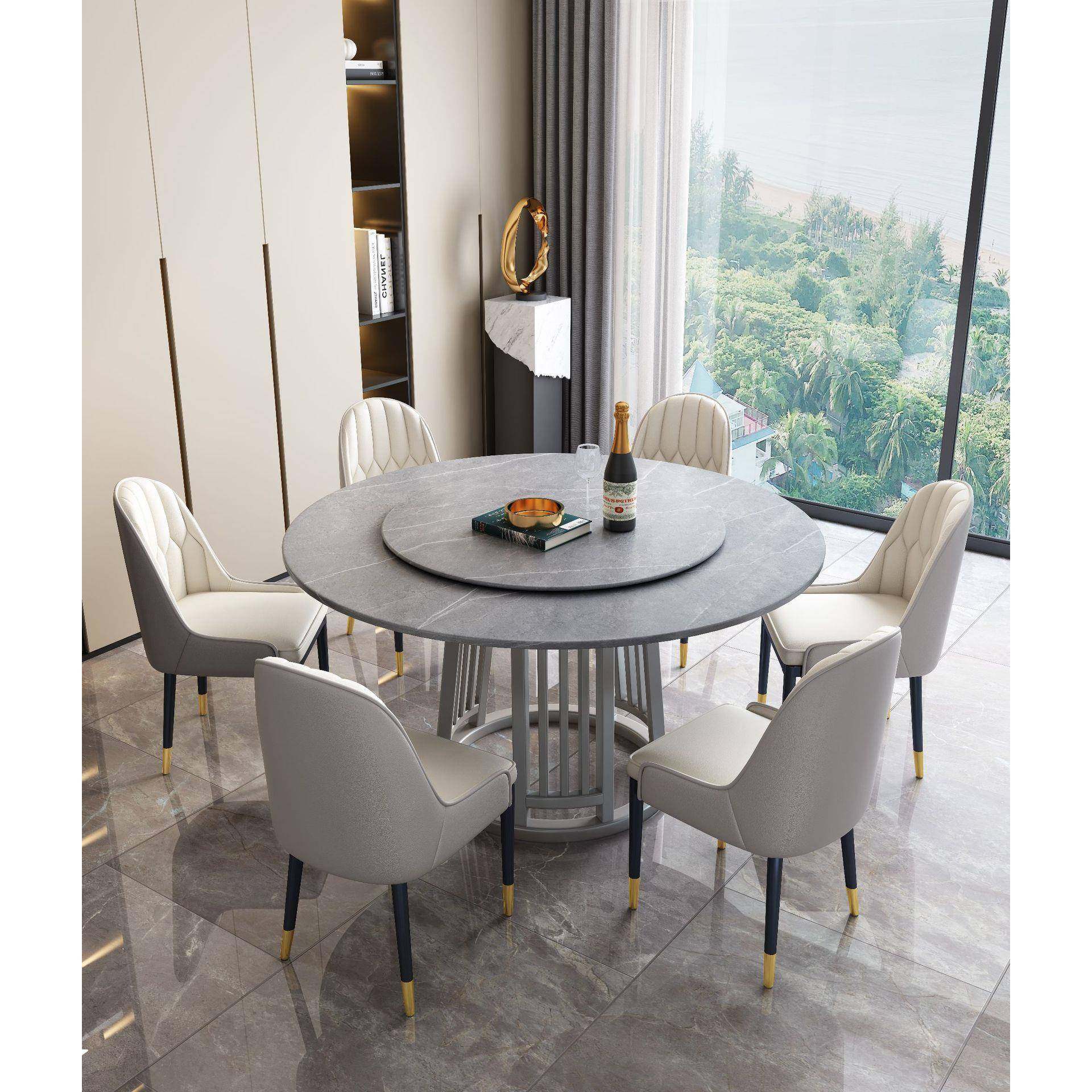 轻奢炉现代简约餐桌PF-218#圆形餐桌组合家用金属圆椅岩板电磁转,商业/办公家具,餐桌椅系列,淘宝优惠券,粉丝福利购,淘宝优惠卷