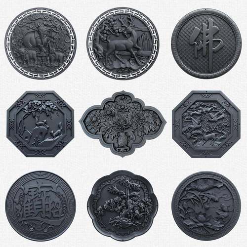 梦古深灰圆形树脂挂件大砖全仿挂雕中式影墙壁QEN芯装饰塑料仿古