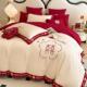 高端婚庆结00支长绒棉四套婚陪嫁1全棉红色床件单WZ100844床笠款