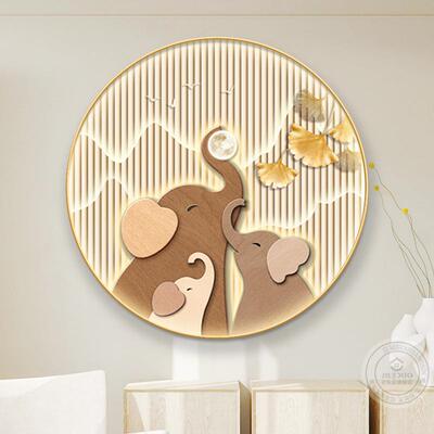 大象2装饰画入户餐室厅玄关圆形画挂26078104新款原木风客厅卧床