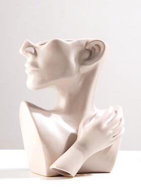 欧式花创意个性陶瓷人面术花瓶花艺现抽象LVI酒柜餐代桌仿真插艺