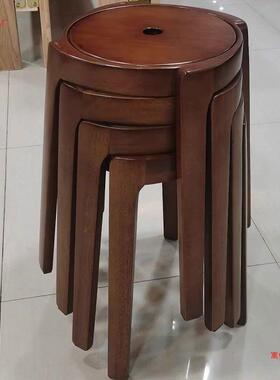 实木可叠放餐凳现代简约圆凳茶室凳子餐厅用家整NEL纯装风车凳其