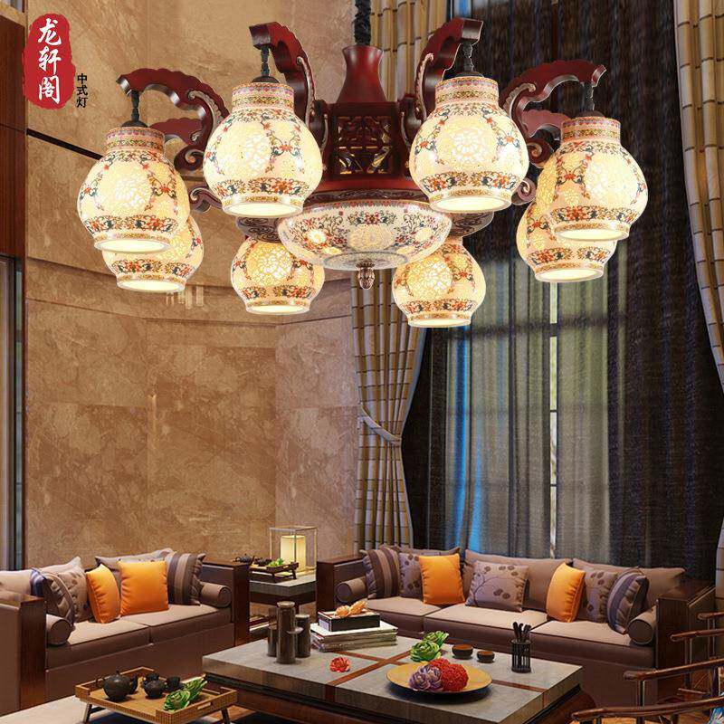 店中式吊灯陶瓷实木客灯餐厅灯中式灯具仿典中国风古419酒大厅厅