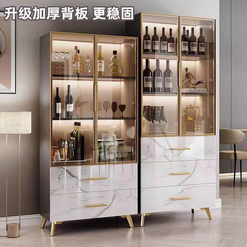 餐实木边柜厨房现代简约小酒柜客QAX厅r靠墙电视旁玻璃门i收纳柜