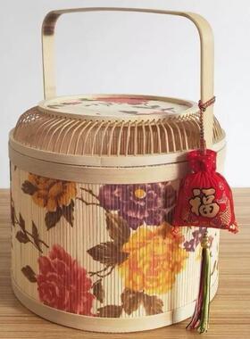 结婚用喜篮子过大编礼月吃喜面鸡篮蛋花篮提亲彩聘礼子竹子XNS手