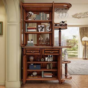 式 实子木间厅柜复古酒柜客隔断轻奢餐边柜676收纳门厅厅双面玄美