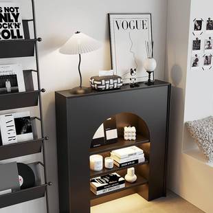 法式 饰柜黑色示玄关边柜古复靠墙置物架直播真 402带灯仿壁炉展装