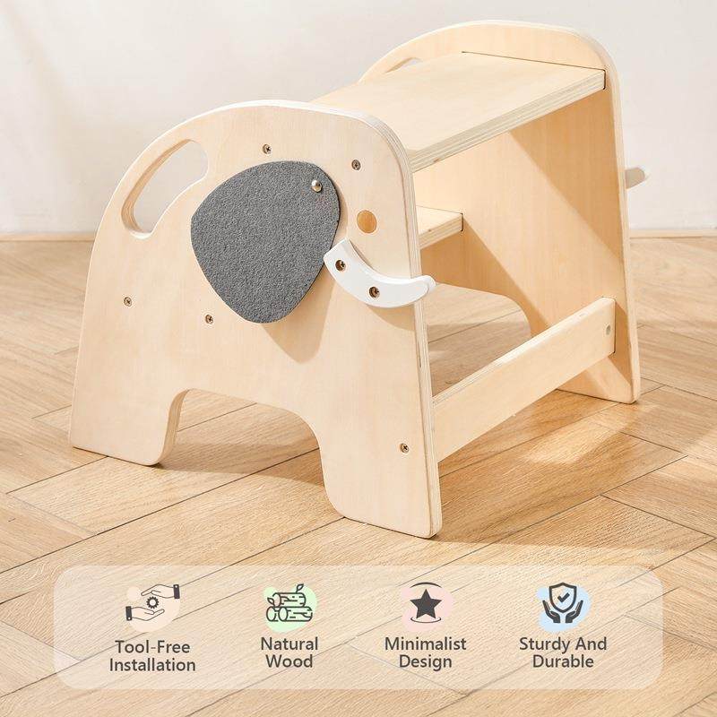 儿童台木制大象登高椅宝宝洗手垫脚登PMZ2373高家用防梯滑二步台