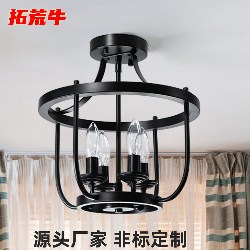 中山源头厂家美式复古吸顶灯客厅吧台工业风铁艺吊灯阳台艺术灯饰