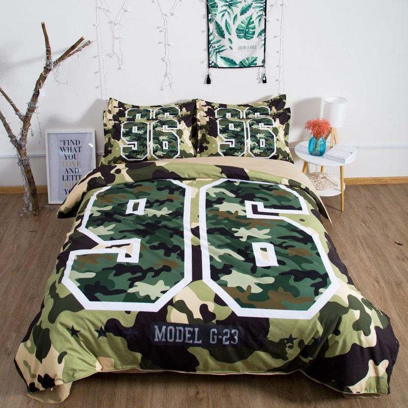 军旅风迷彩儿童床品四件男士军绿色宿舍小床单磨毛三件1.5米