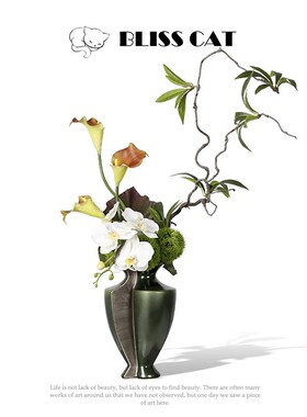 侘寂风中古绿色陶瓷花瓶插花酒店客厅玄关餐桌花艺设计感家居摆件
