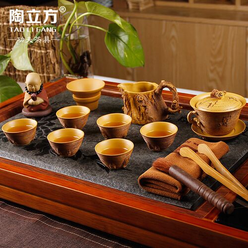 陶立方 功夫茶具 宜兴紫砂茶具套装 手工浮雕盖碗茶具套装礼品