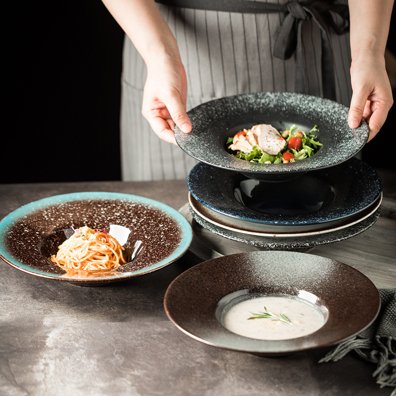 草帽盘陶瓷盘西餐汤盘意大利面盘子餐厅平盘菜盘西式飞碟盘拉面盘