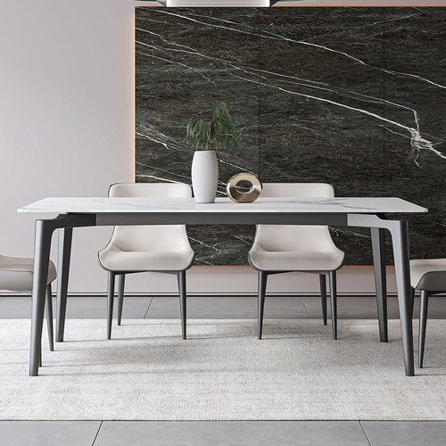 意式极简德利丰亮光岩板餐桌椅组合简约现代小户型长方形家用饭桌