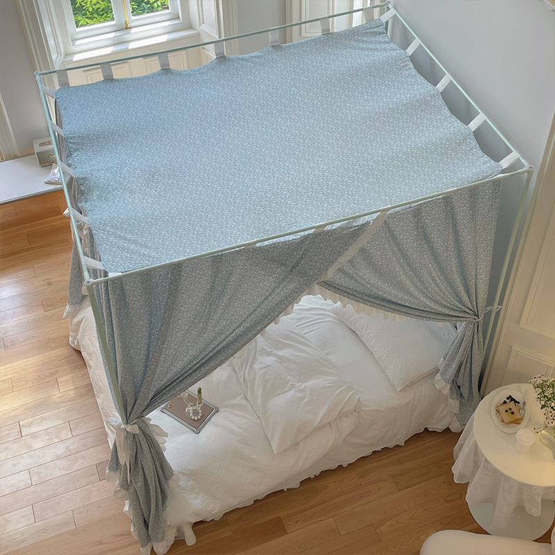 家用层遮光防风床幔1.8m床三开门落地宫廷蚊帐床帘一体式带支架
