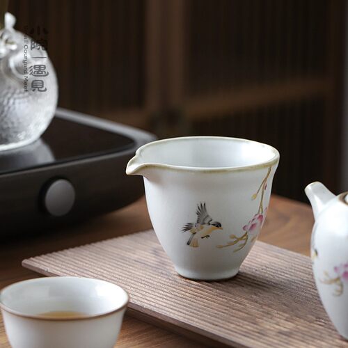 仿古汝窑公道杯茶漏一体陶瓷分茶器汝瓷开片可养单个公杯匀杯大号