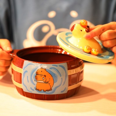 卡皮巴拉陶瓷泡面碗可爱带盖大容量汤碗学生宿舍个人专用螺狮粉碗