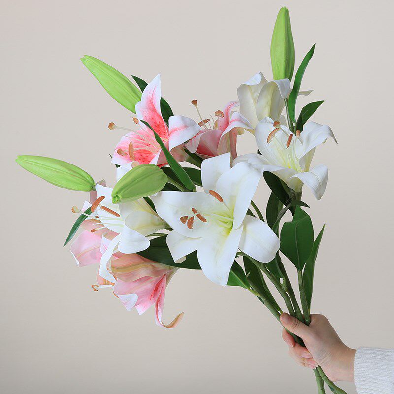 香水百合仿真花落地花瓶插花假花客厅酒店样板间橱窗装饰花艺摆件
